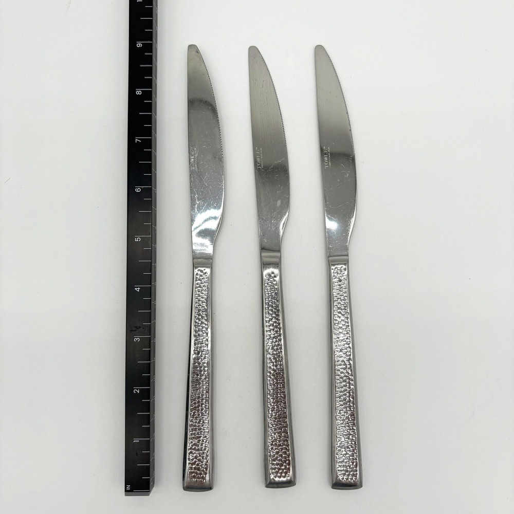 Towle Living Texture Hammered Stainless Dinner Knives Rustic Flatware Set of 3